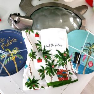 DECK THE PALMS # 8 Christmas PLATES **Matching PALM TREE KITCHEN Towels